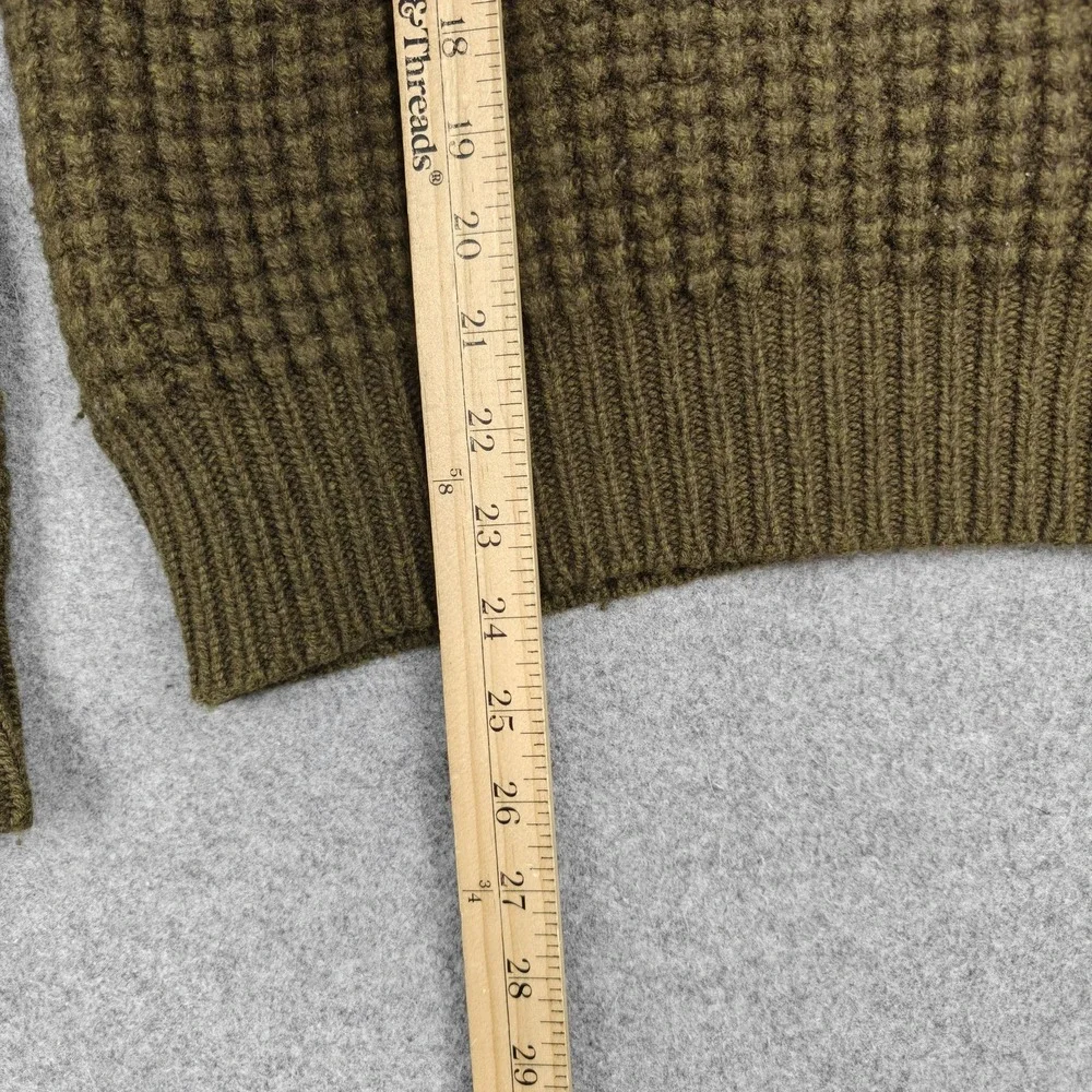 AllSaints Sweater Mens Medium Green‎ Lambswool Waffle Knit Crewneck Pullover